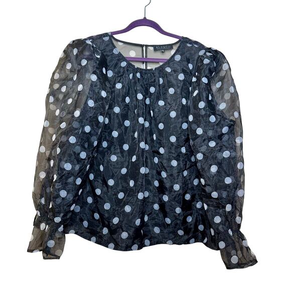 Eloquii Womens Plus Size 26 Blouse Polka Dot Coquette Balloon Sleeve Organza - Picture 1 of 8